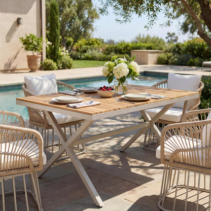 Solid Teak Outdoor Dining Table with Steel Frame