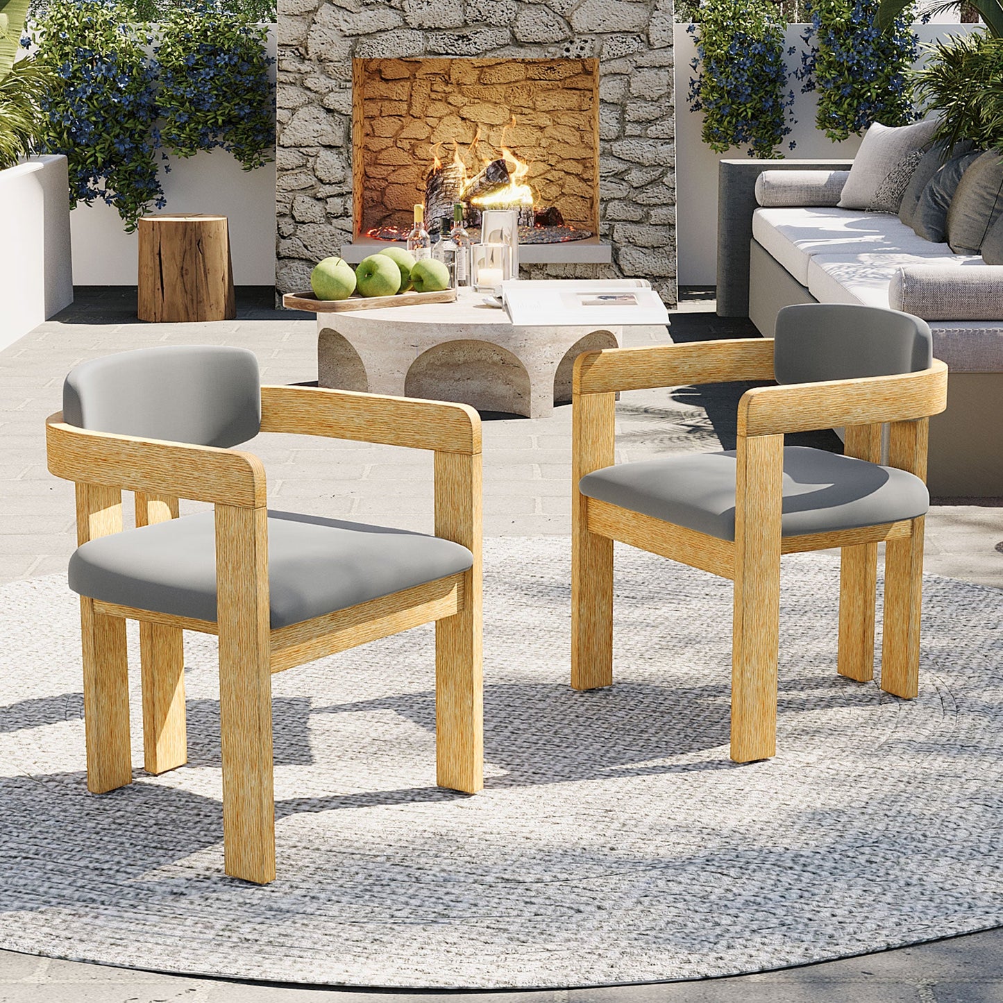 Set of Two Outdoor Acacia Wood Dining Chairs