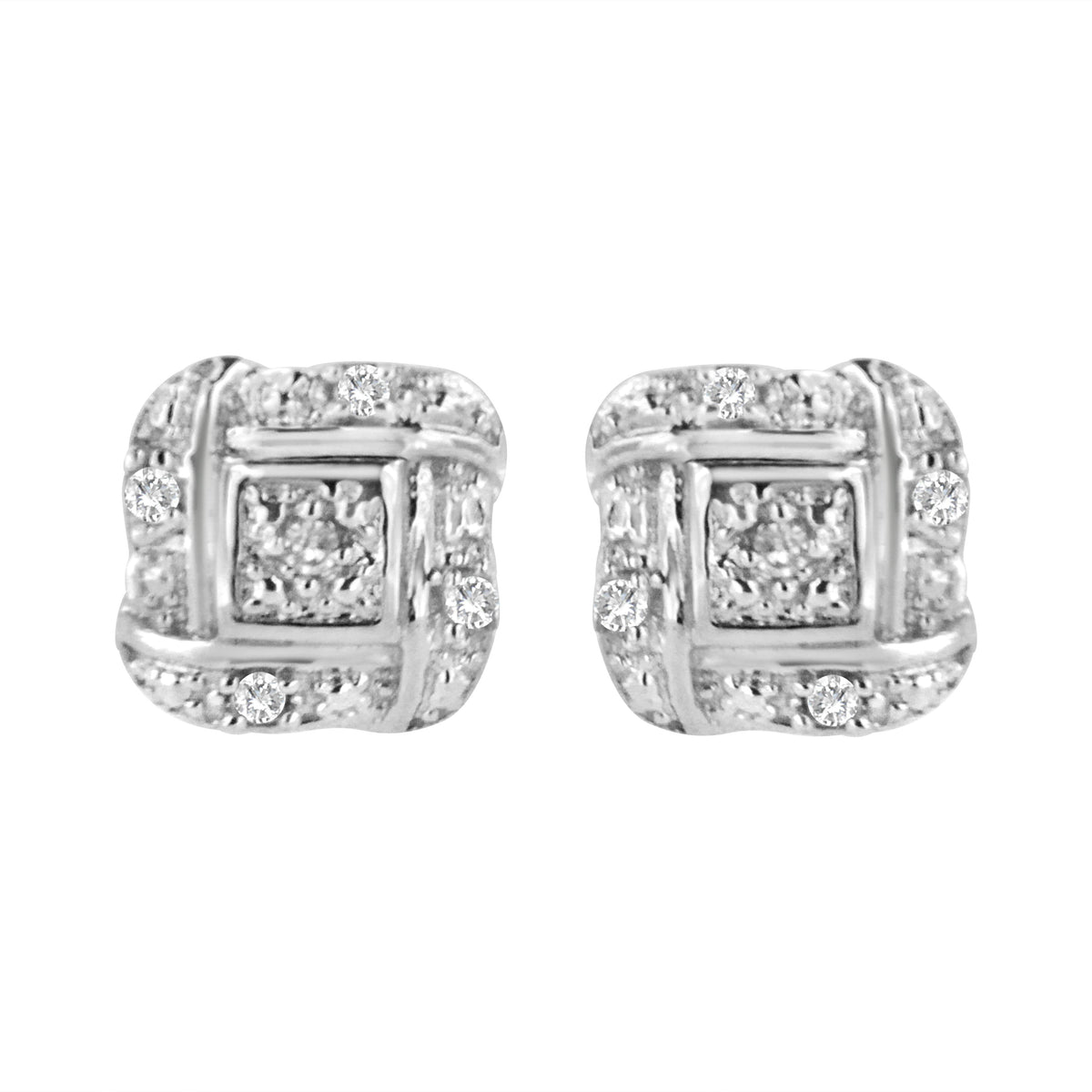 Pair of .925 sterling silver round-cut diamond accent swirl square knot stud earrings, by Bids.com on Tampa Home & Garden Store