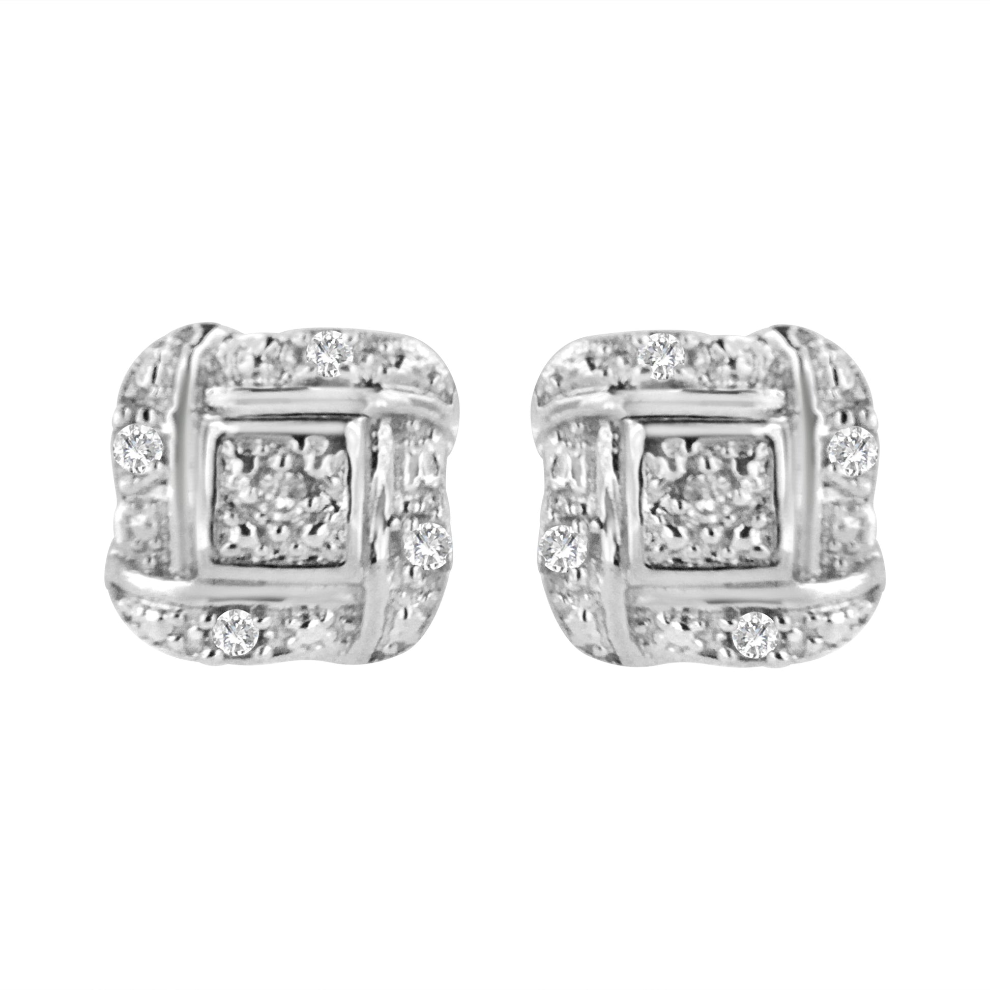 Pair of .925 sterling silver round-cut diamond accent swirl square knot stud earrings, by Bids.com on Tampa Home & Garden Store