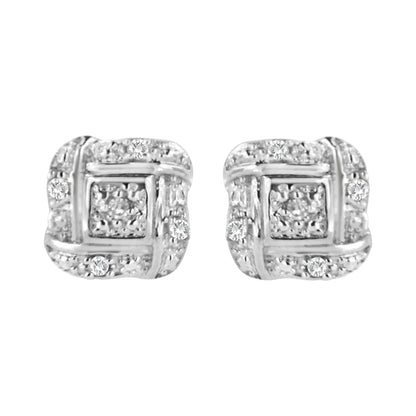 Pair of .925 sterling silver round-cut diamond accent swirl square knot stud earrings, by Bids.com on Tampa Home & Garden Store