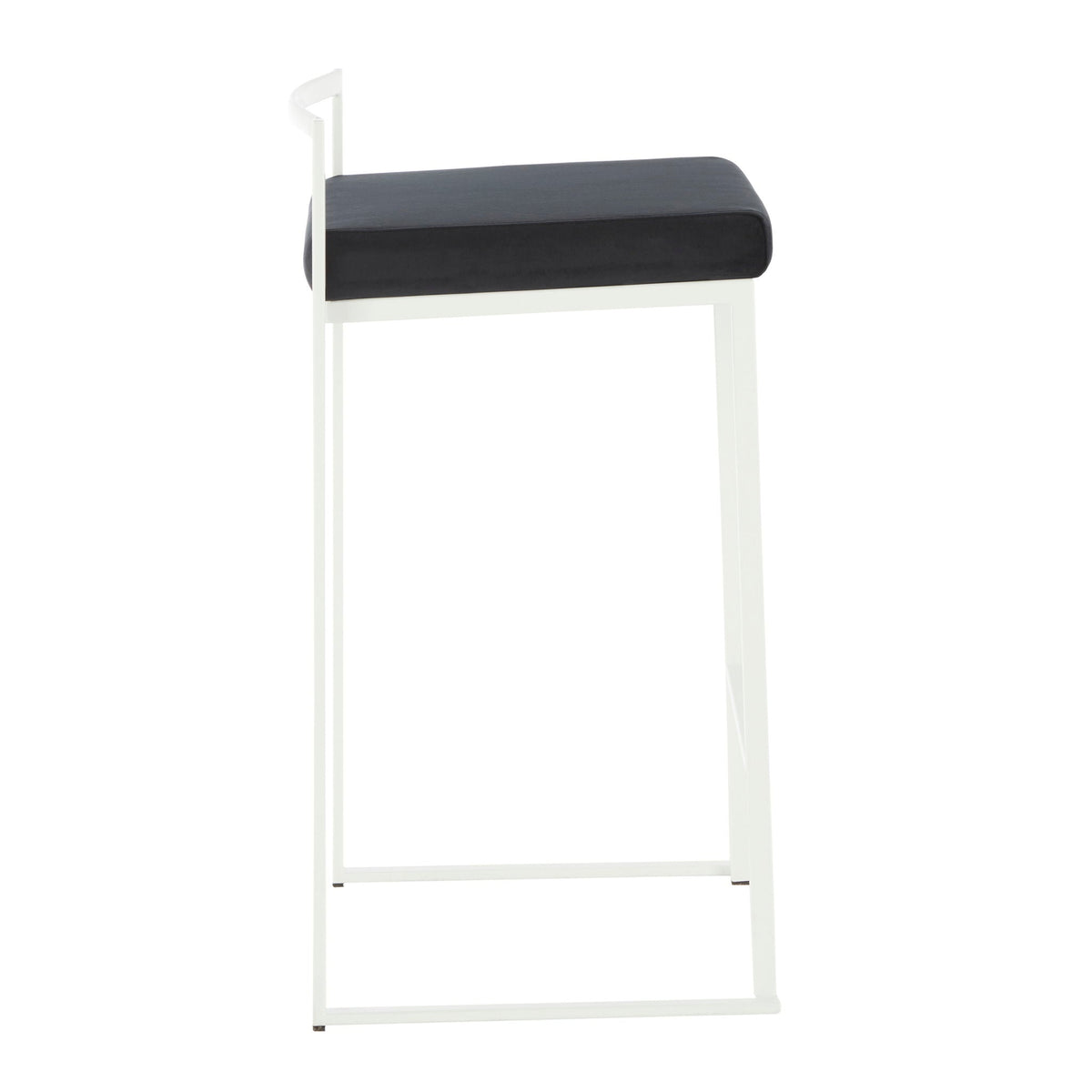 Stackable counter stool with padded dark seat and white frame on Tampa Home & Garden Store