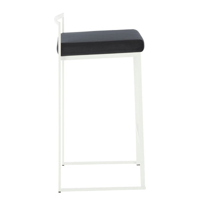 Stackable counter stool with padded dark seat and white frame on Tampa Home & Garden Store