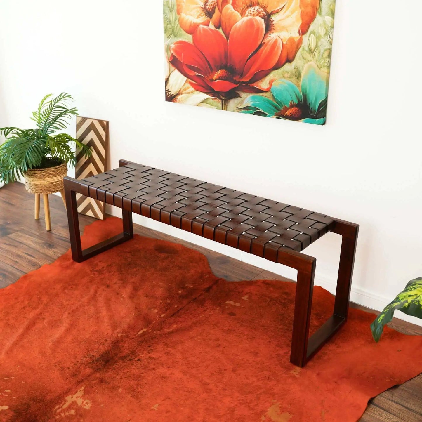 Christina Bench in Cognac and Dark Brown Tan