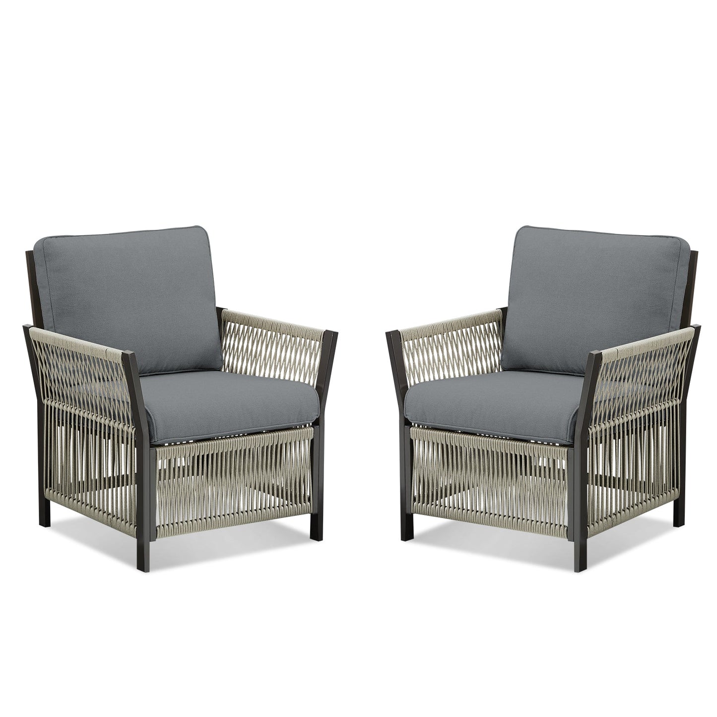 Outdoor Patio Arm Chairs Set of 2 by HouseOfZazla with gray cushions and woven rope sides on Tampa Home & Garden Store
