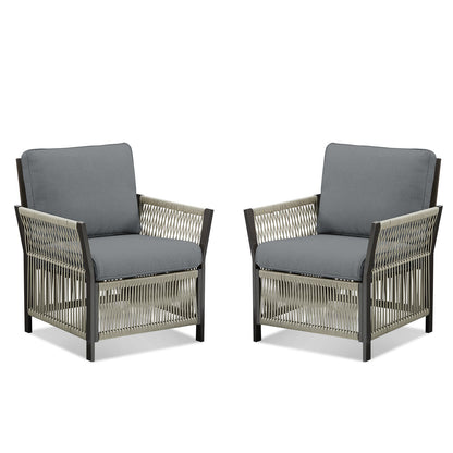 Outdoor Patio Arm Chairs Set of 2 by HouseOfZazla with gray cushions and woven rope sides on Tampa Home & Garden Store
