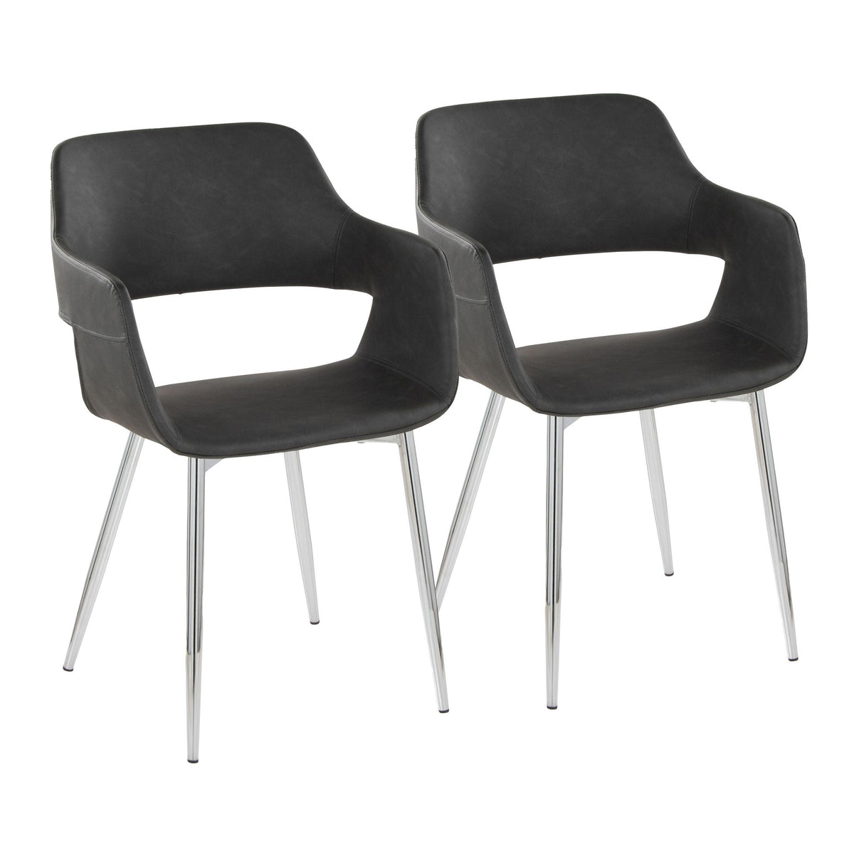 Contemporary dining chair set in black faux leather with chrome metal legs, 2 chairs on Tampa Home & Garden Store