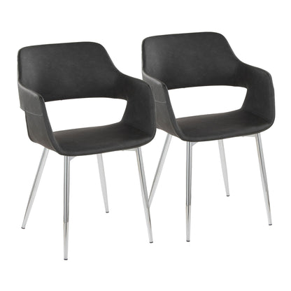 Contemporary dining chair set in black faux leather with chrome metal legs, 2 chairs on Tampa Home & Garden Store