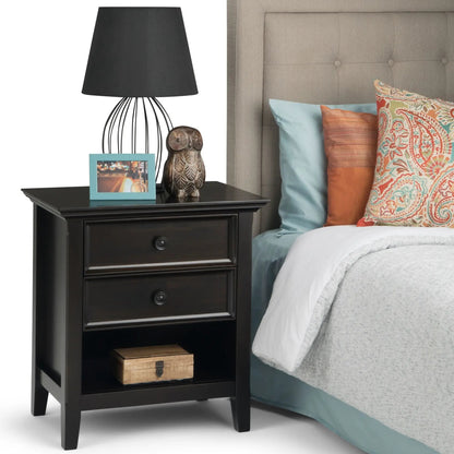 Amherst Bedside Table handcrafted black finish with two drawers and shelf on Tampa Home & Garden Store