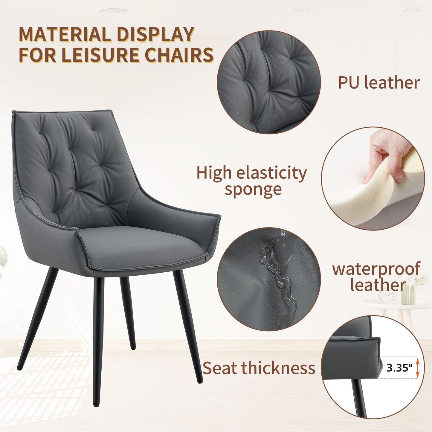 Dark Gray Flat Back Dining Chairs and Soft Touch