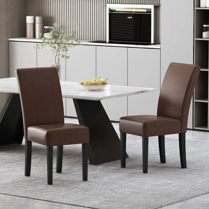 Contemporary dining chairs set (2) with brown leather upholstery and black rubberwood legs on Tampa Home & Garden Store