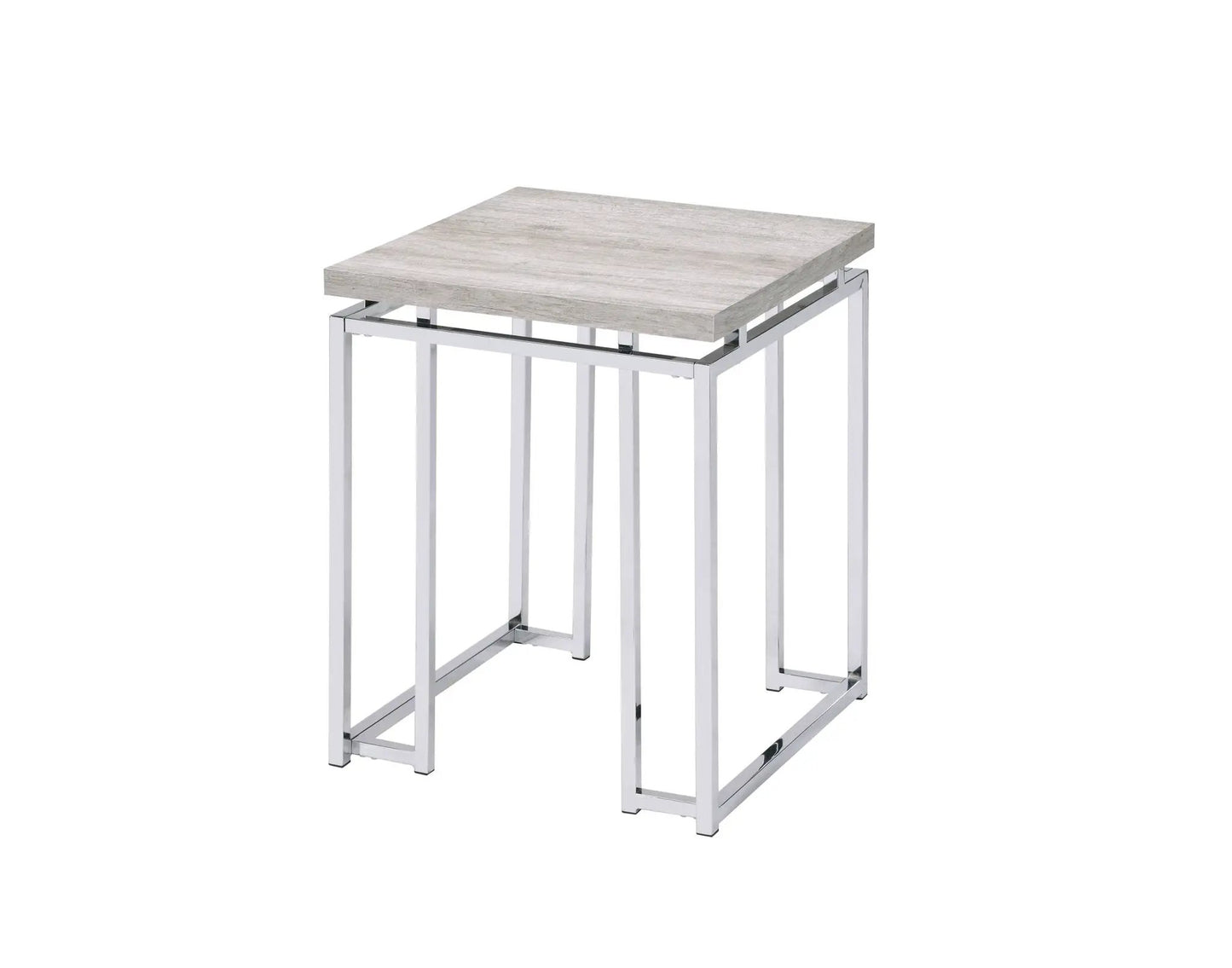 Chafik coffee table with light gray wood top and chrome metal legs on Tampa Home & Garden Store