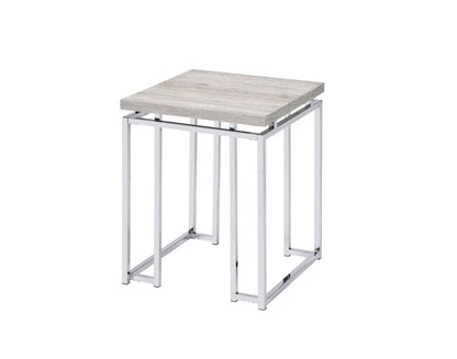 Chafik coffee table with light gray wood top and chrome metal legs on Tampa Home & Garden Store