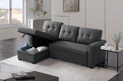 Upholstered Pull Out Sectional Sofa With Chaise in dark gray fabric Unique Piece Furniture on Tampa Home & Garden Store