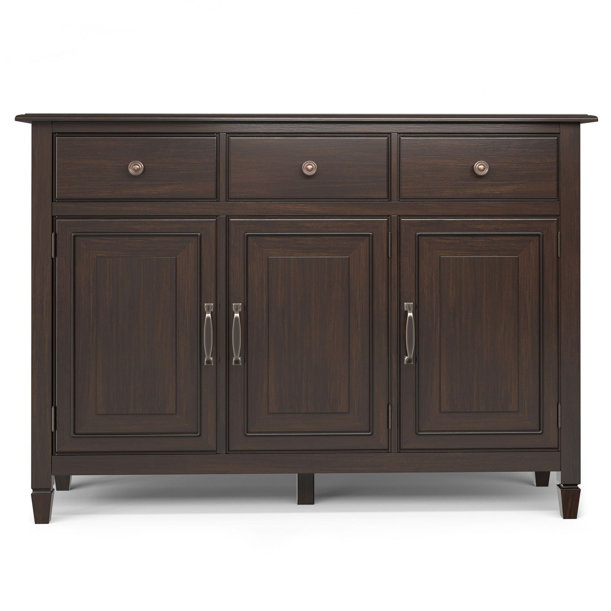 Connaught Wide Entryway Storage Cabinet dark walnut finish with 3 top drawers and 3 lower doors on Tampa Home & Garden Store