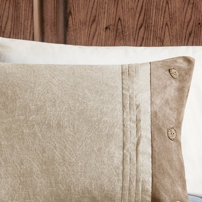 7 Piece Faux Suede Comforter Set Tan King with buttoned edge and suede-textured fabric on Tampa Home & Garden Store