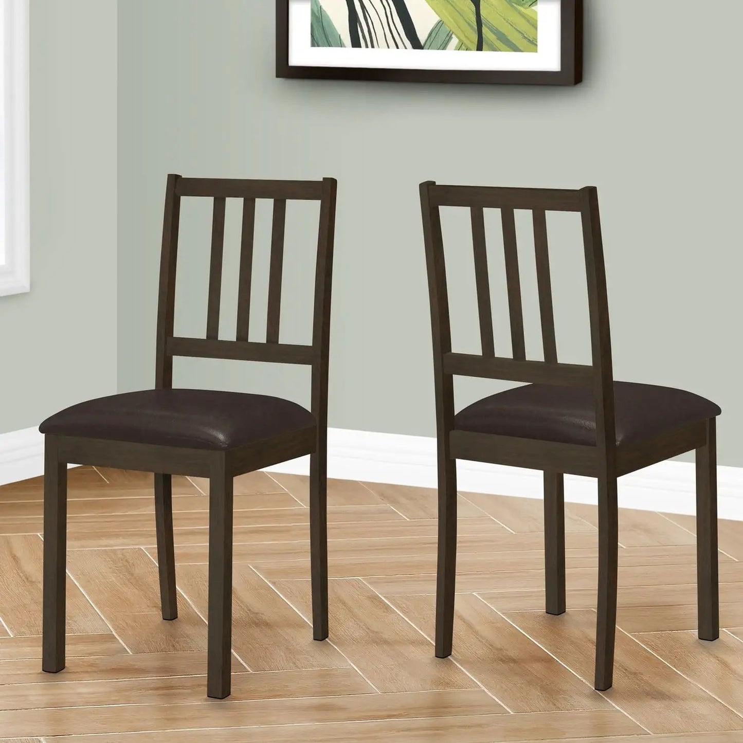 Dining chair set of 2 in dark brown wood with upholstered seats on Tampa Home & Garden Store