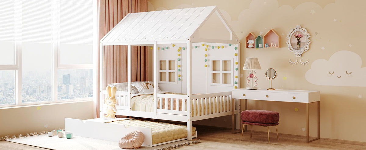 Kids House Bed With Twin Trundle and Daybed