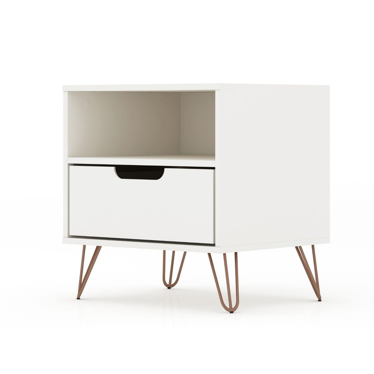 Rockefeller White Nightstand with 1-drawer and copper metal legs by HouseOfZazla on Tampa Home & Garden Store