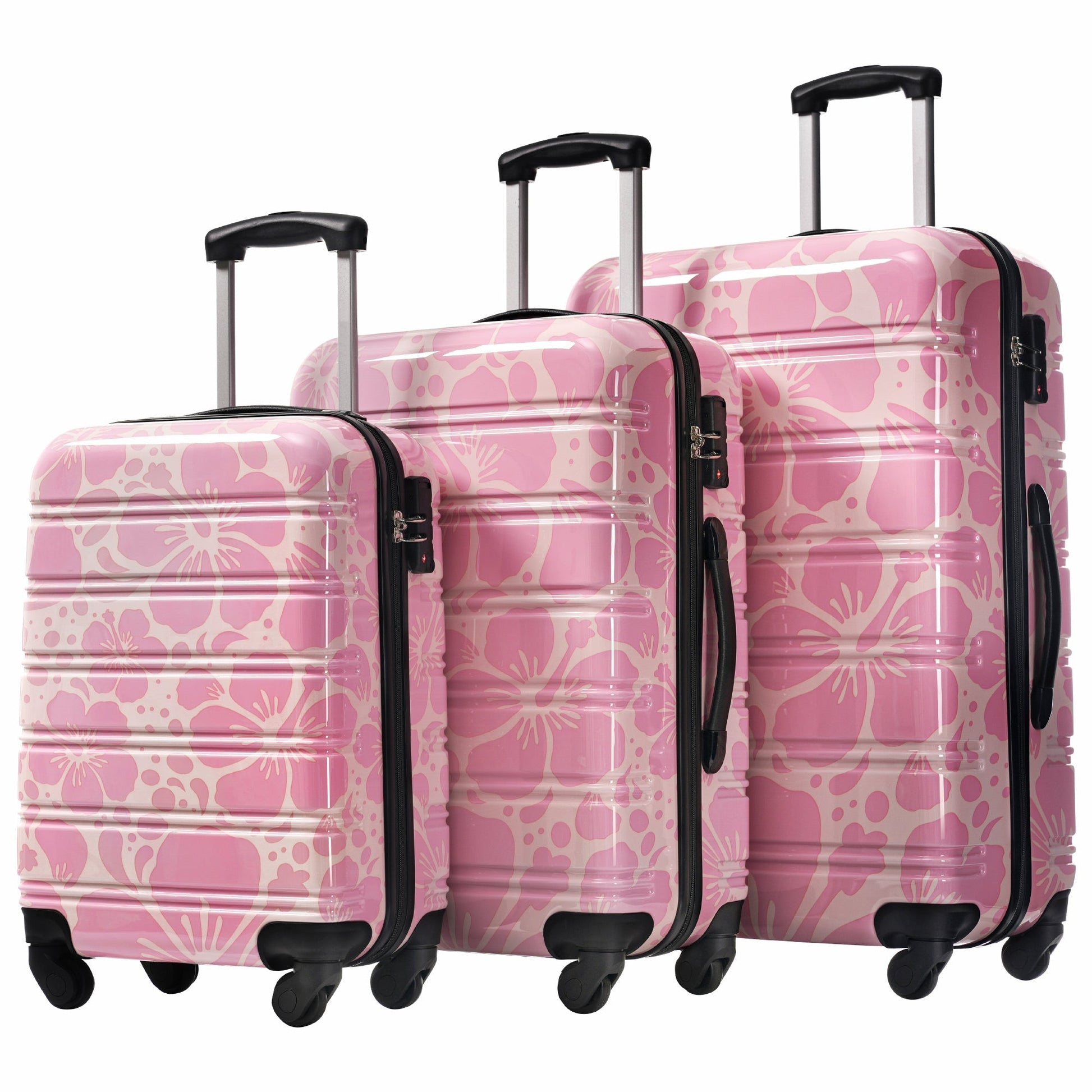 HouseOfZazla 3-piece pink floral hardshell luggage set with spinner wheels and TSA locks on Tampa Home & Garden Store