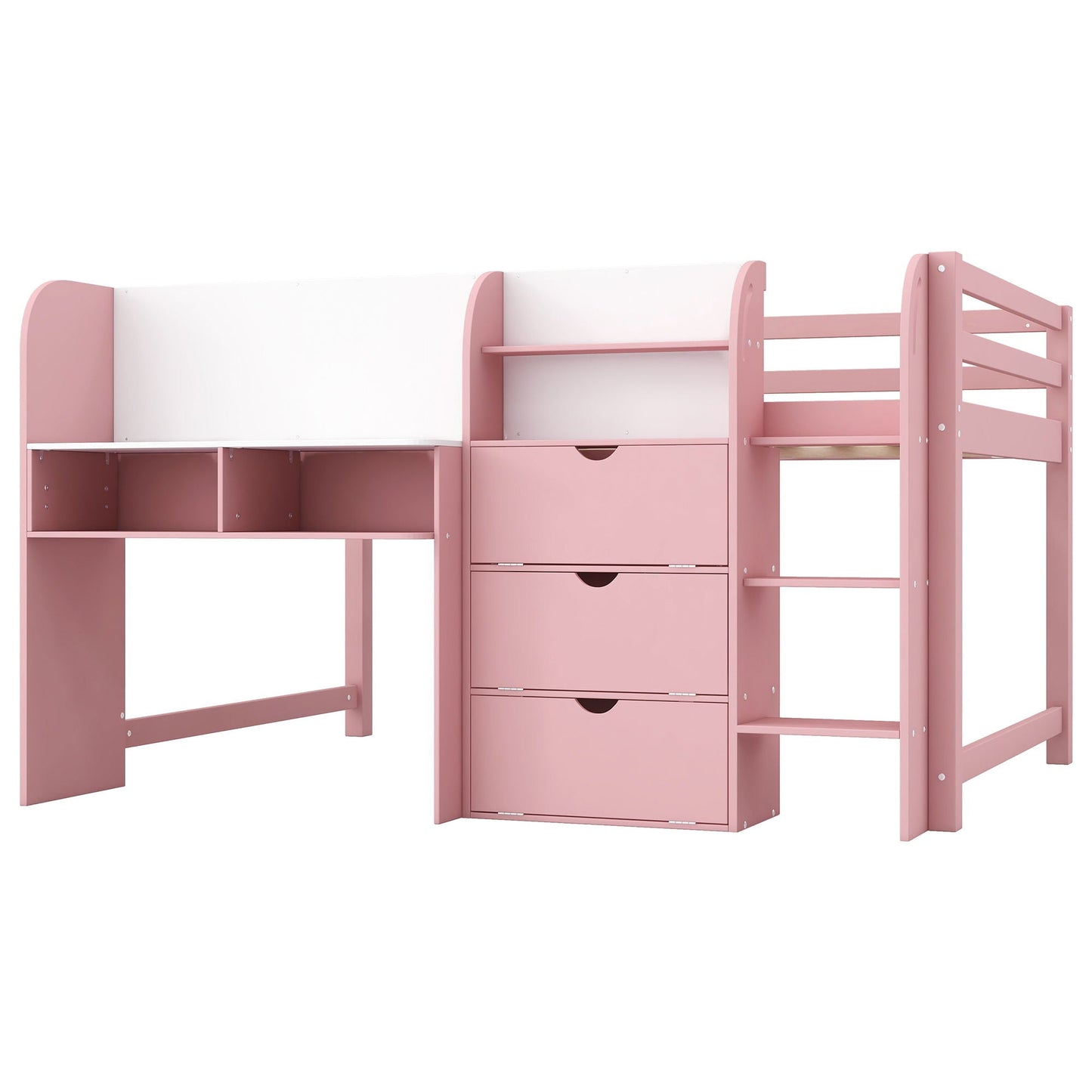 Low loft bed with built-in desk, pink finish, bookcase and doodle board by HouseOfZazla on Tampa Home & Garden Store