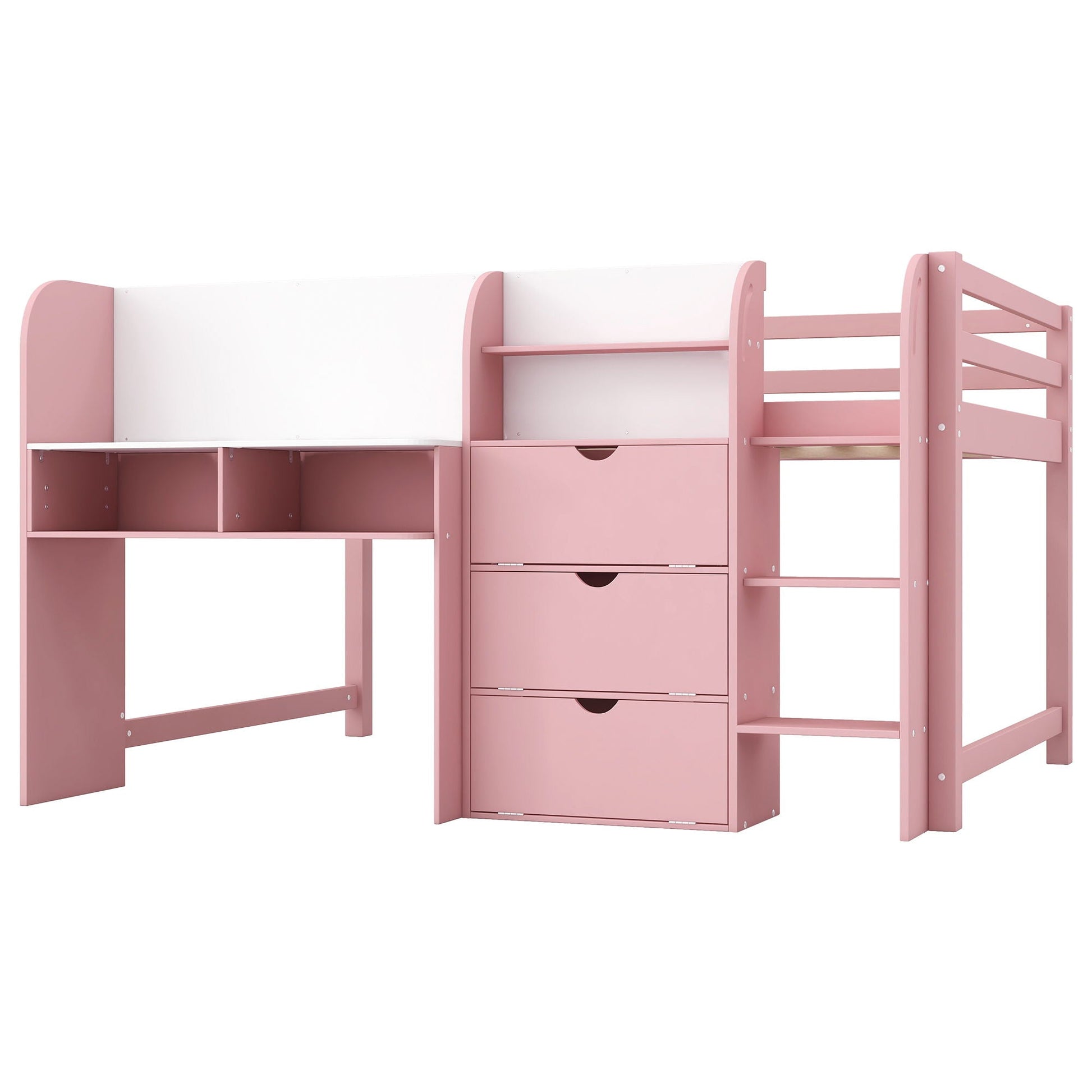 Low loft bed with built-in desk, pink finish, bookcase and doodle board by HouseOfZazla on Tampa Home & Garden Store