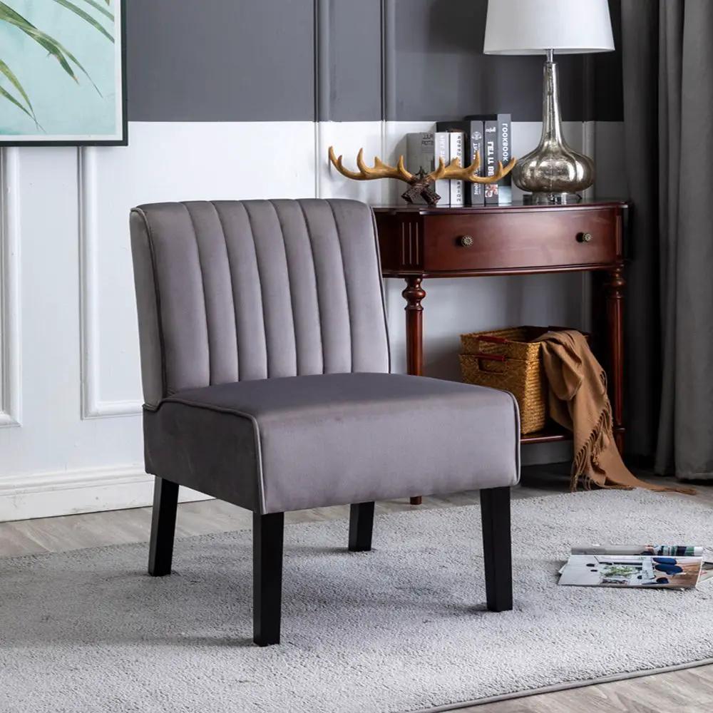 Reese mid-century modern accent chairs set of 2 with gray velvet upholstery and black wood legs on Tampa Home & Garden Store