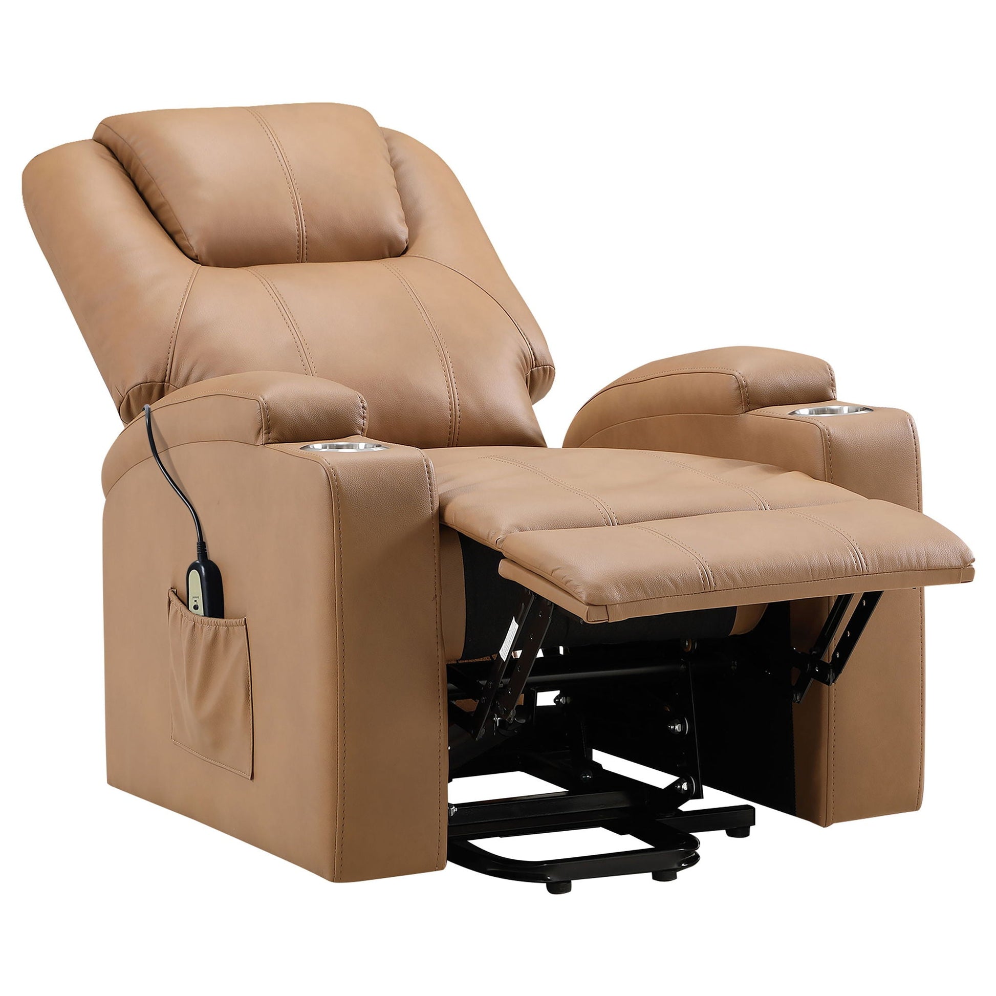 Macklin Power Lift Massage Recliner with Heat and Cupholders tan leather by HouseOfZazla on Tampa Home & Garden Store