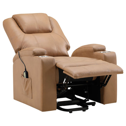 Macklin Power Lift Massage Recliner with Heat and Cupholders tan leather by HouseOfZazla on Tampa Home & Garden Store