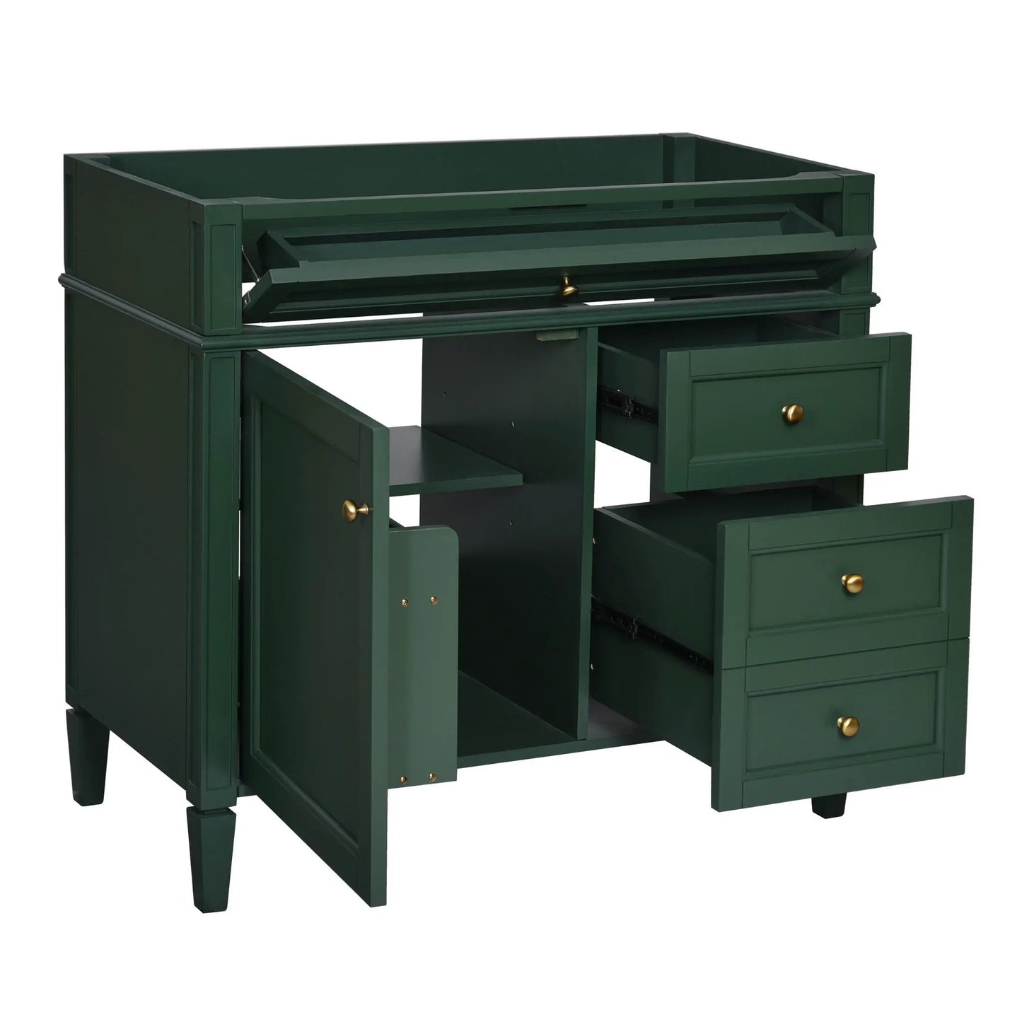 Bathroom vanity base in green with 2 drawers and a tip-out drawer by Unique Piece Furniture on Tampa Home & Garden Store