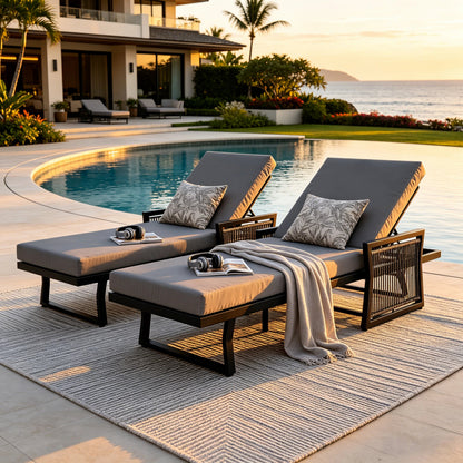 Black Iron Outdoor Chaise with Mixed Rope
