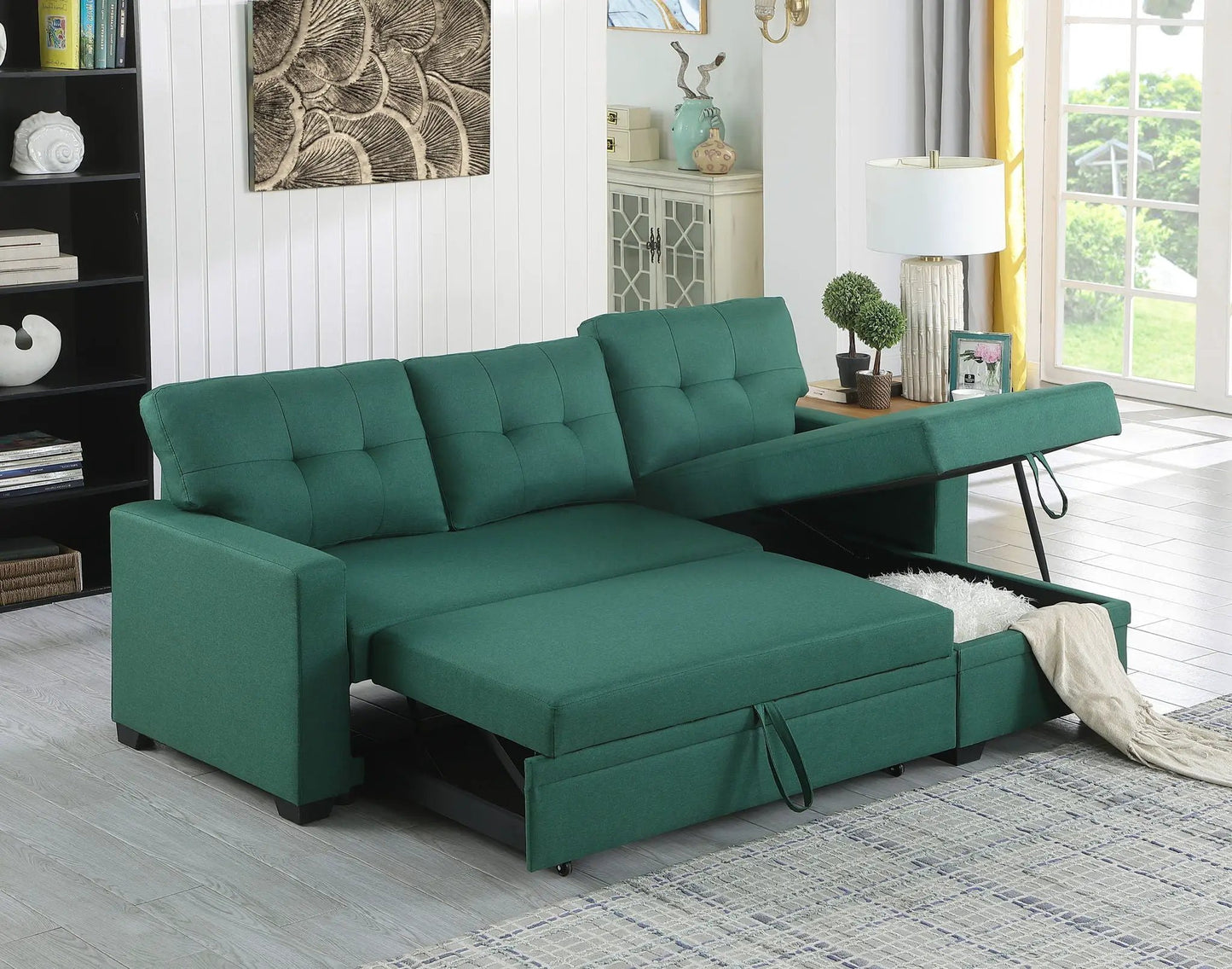 Sleeper sectional with chaise in emerald green by Unique Piece Furniture on Tampa Home & Garden Store