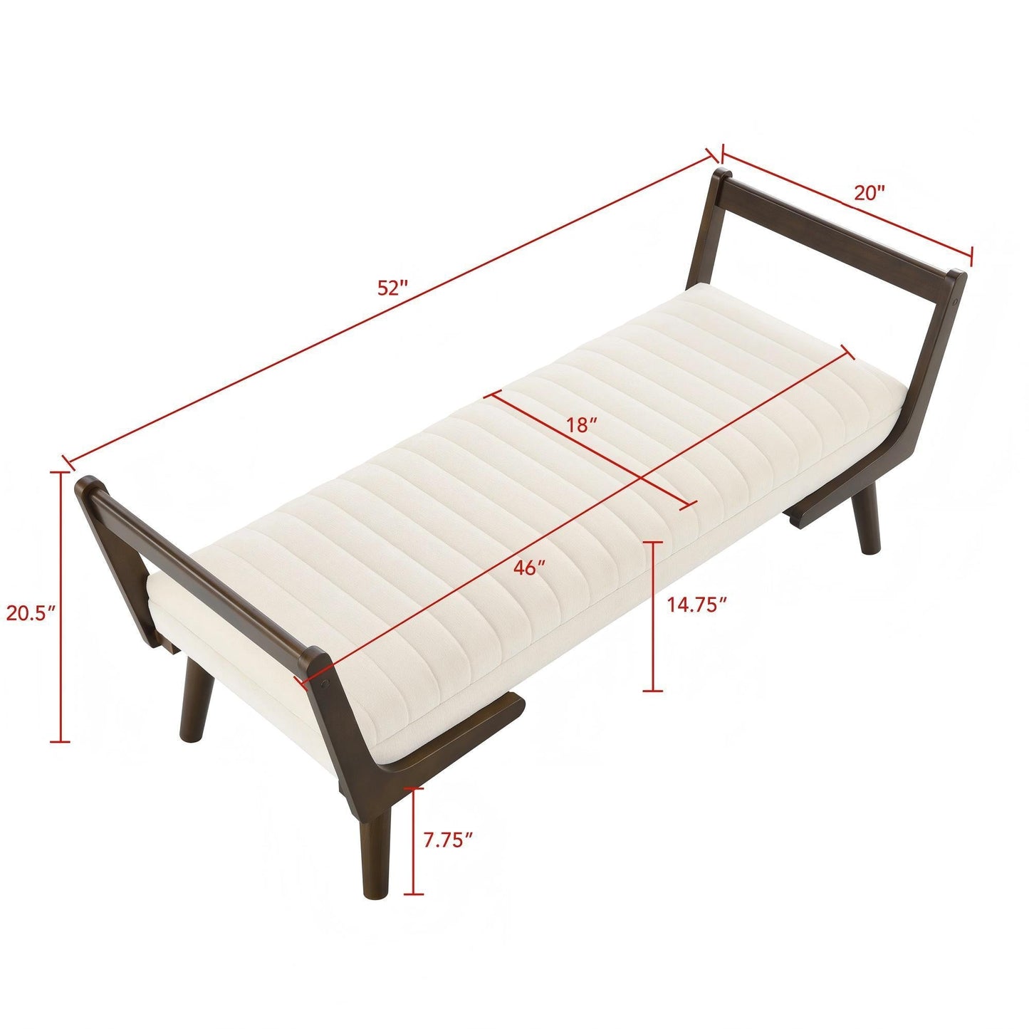 Mid-Century Bench With Wood Legs upholstered in cream fabric by HouseOfZazla on Tampa Home & Garden Store