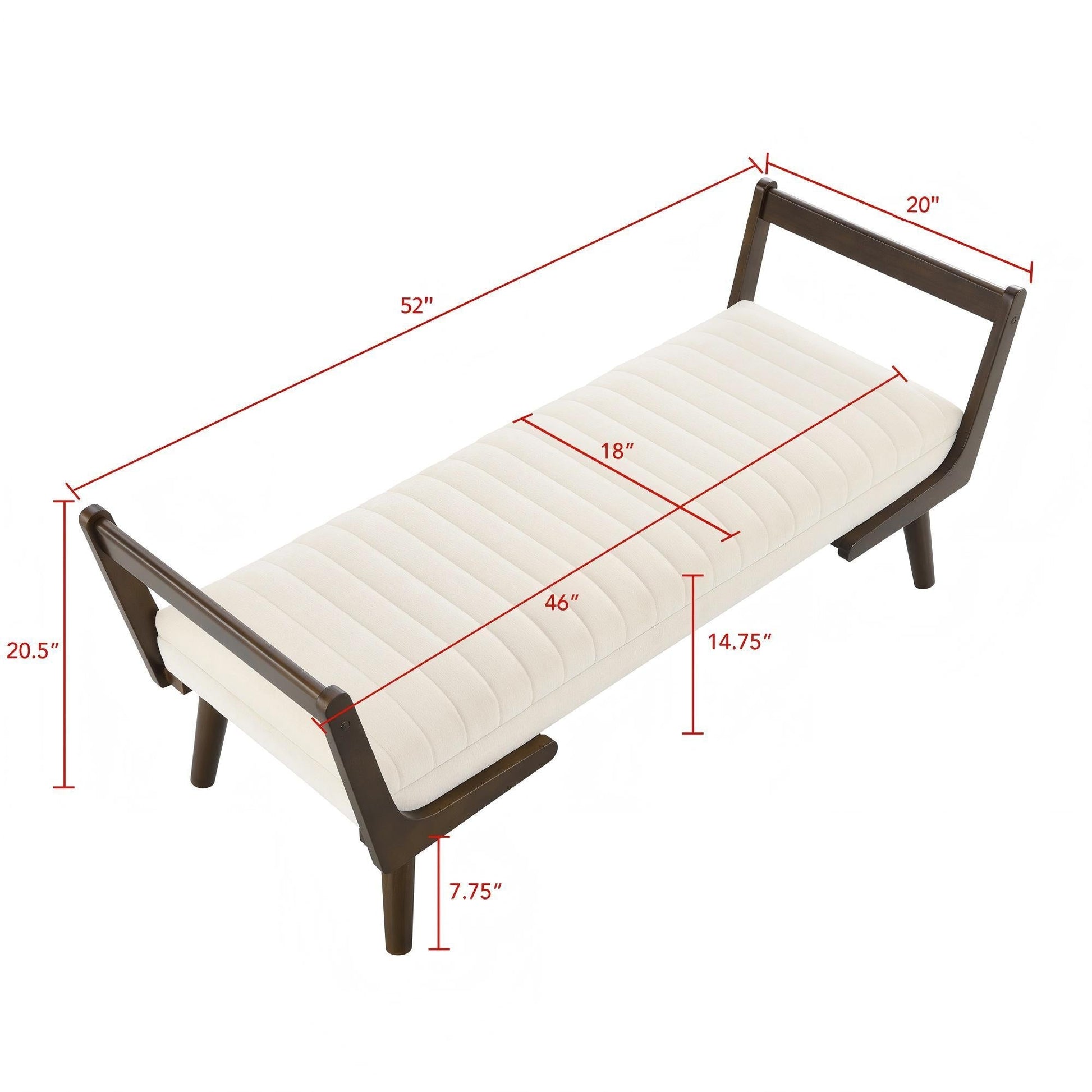 Mid-Century Bench With Wood Legs upholstered in cream fabric by HouseOfZazla on Tampa Home & Garden Store