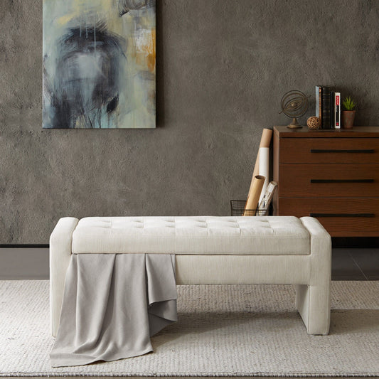 Storage bench with soft-close lid, cream polyester upholstery by HouseOfZazla on Tampa Home & Garden Store