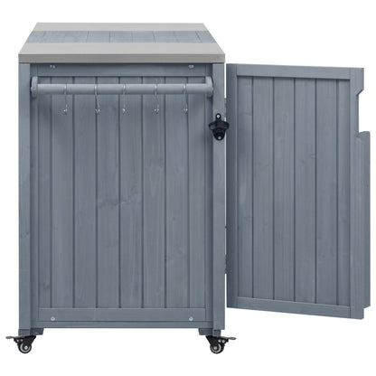 K&K Outdoor Kitchen Island by HouseOfZazla, gray wood with utensil hooks for BigGreenEgg, on Tampa Home & Garden Store