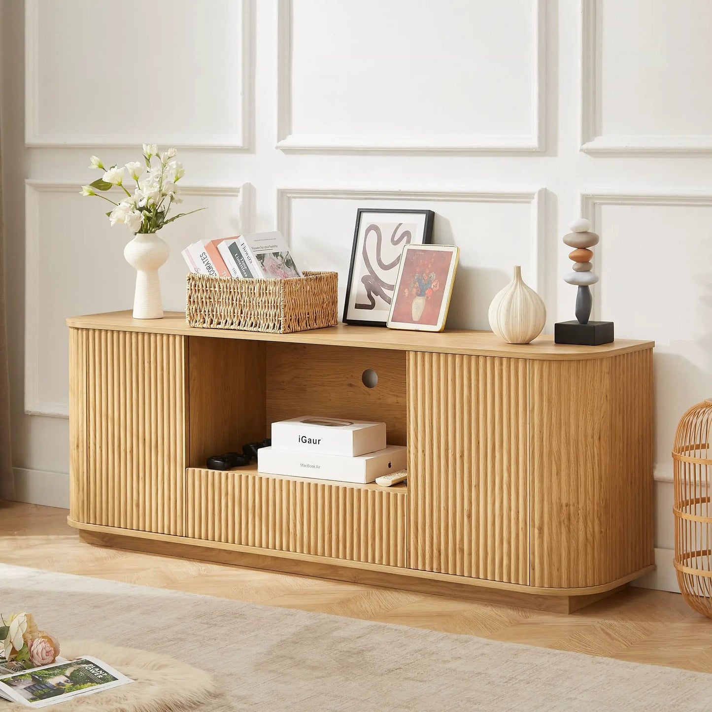 Modern Wavy TV Stand Sideboard with Cabinet
