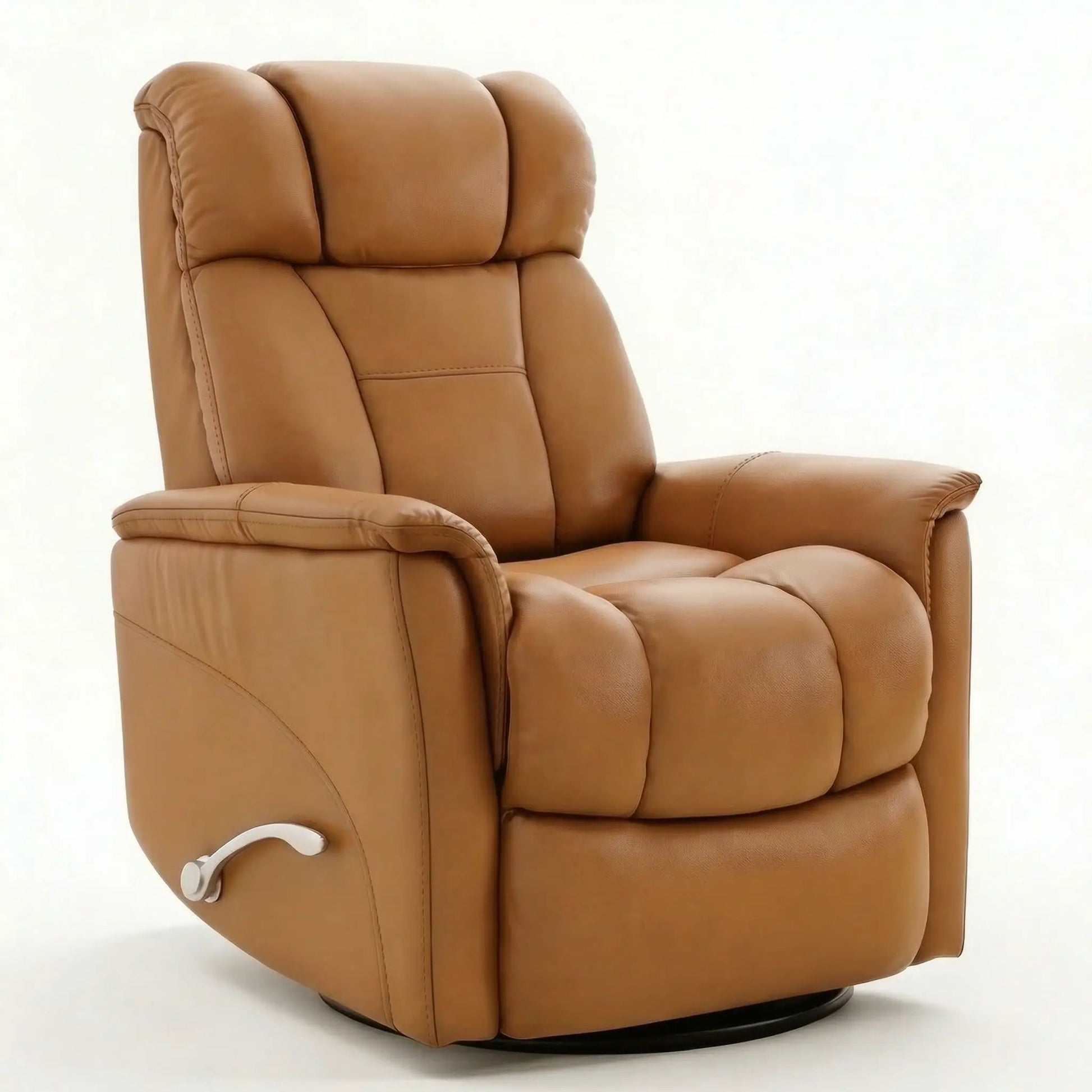 Bentley Swivel Glider Recliner in tan leather by Unique Piece Furniture with manual headrest on Tampa Home & Garden Store