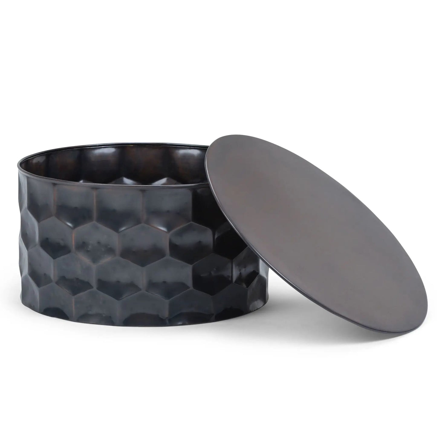 Whitney Handcrafted Metal Storage Table black with hammered texture and removable lid on Tampa Home & Garden Store