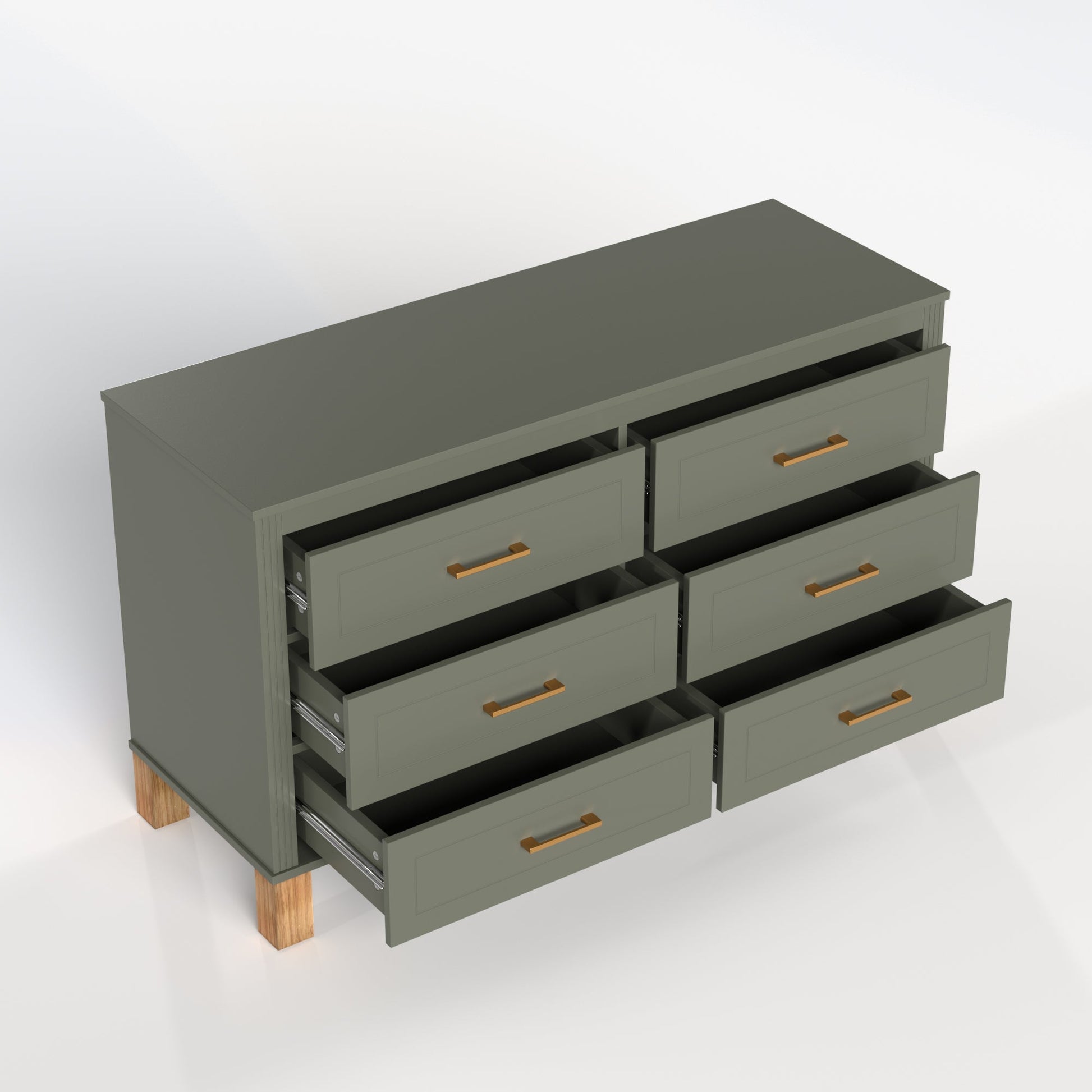 6-Drawer Double Dresser Olive green finish with brass handles and wooden legs HouseOfZazla on Tampa Home & Garden Store
