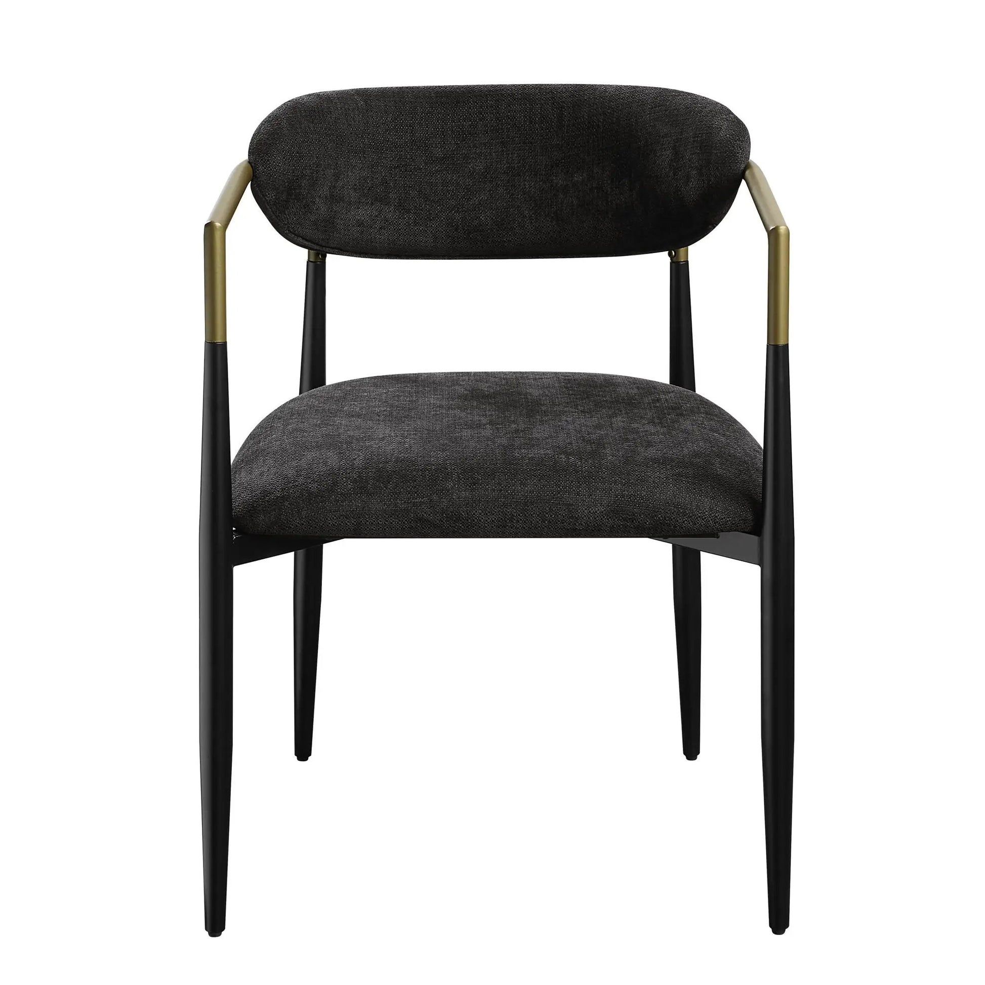 Jaramillo chairs set of 2 in dark gray upholstery with black legs and brass accents on Tampa Home & Garden Store