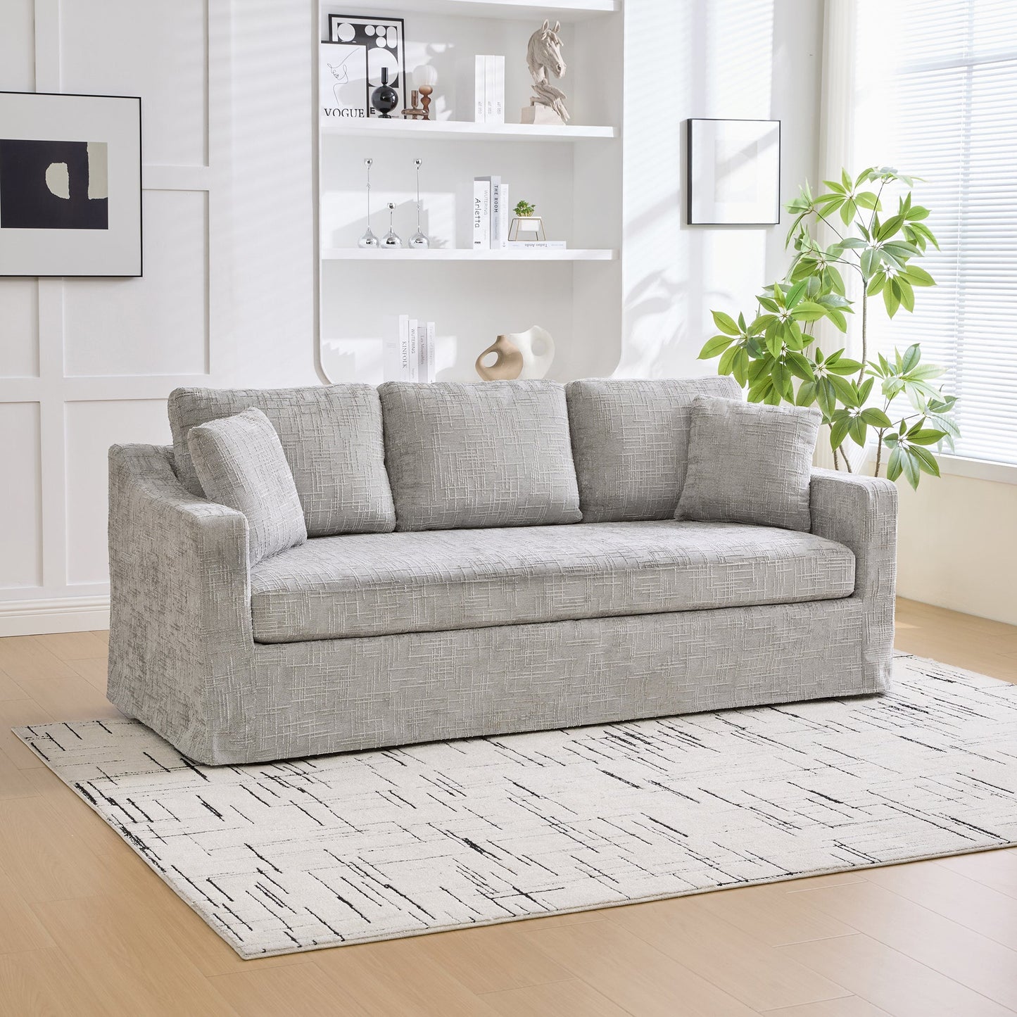 Modern Chenille Sofa and a Soft Wood Frame