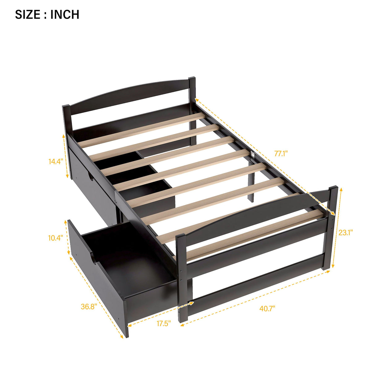 Platform bed with 2 drawers in black wood by HouseOfZazla, storage bed with built-in drawers on Tampa Home & Garden Store
