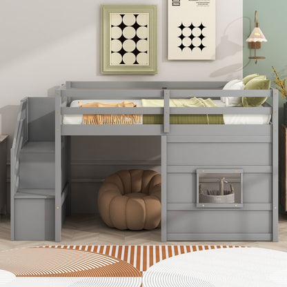 Loft bed with storage staircase in grey, includes drawers and LED light on Tampa Home & Garden Store