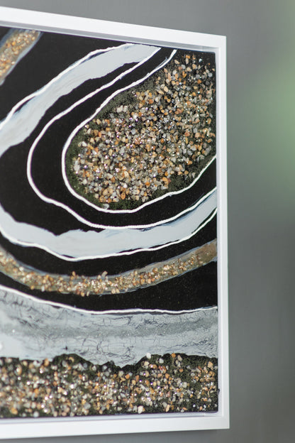 Elongated rectangle wall art with silver frame and multicolor pebble by HouseOfZazla on Tampa Home & Garden Store