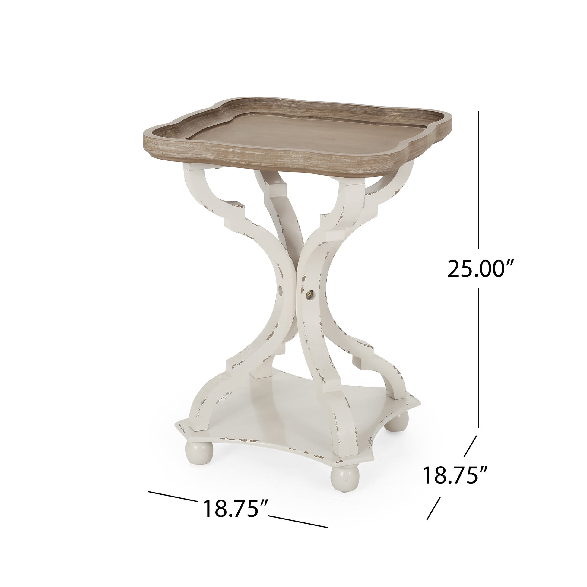 Accent table with hourglass base, distressed white legs and natural wood top HouseOfZazla on Tampa Home & Garden Store