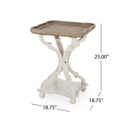 Accent table with hourglass base, distressed white legs and natural wood top HouseOfZazla on Tampa Home & Garden Store