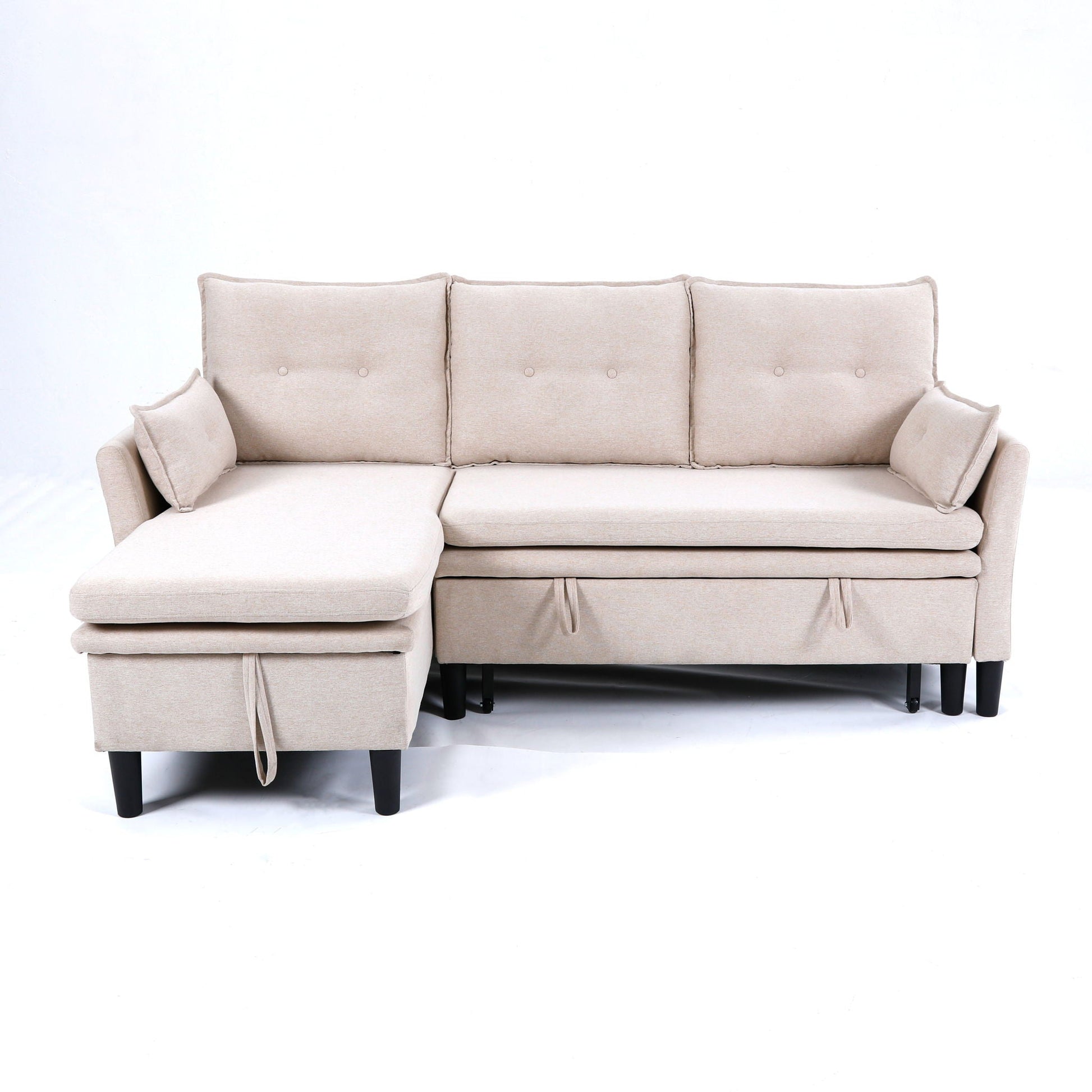 Beige L-shaped reversible chaise sectional sofa with storage ottomans on Tampa Home & Garden Store