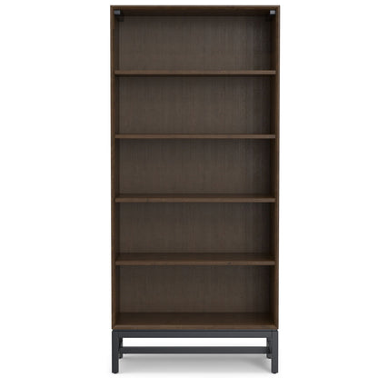 Handcrafted mid-century bookcase with 5 dark wood shelves Black metal base HouseOfZazla on Tampa Home & Garden Store