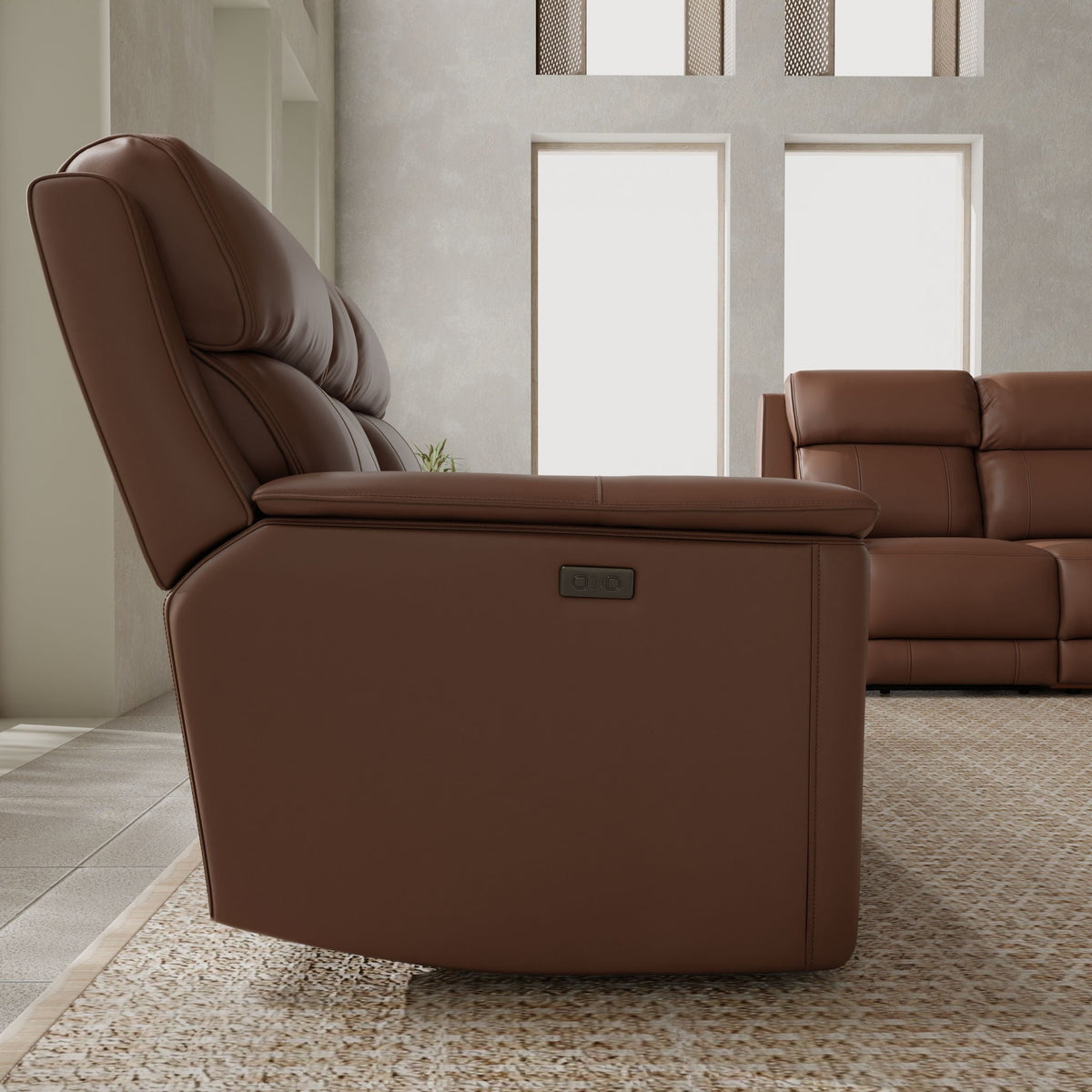Dual Power Reclining Loveseat with Center Console in brown leather by HouseOfZazla on Tampa Home & Garden Store
